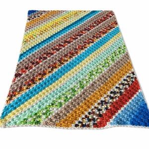 Multicolored Diagonal Stripes Crochet Blanket Afghan Throw #1001258